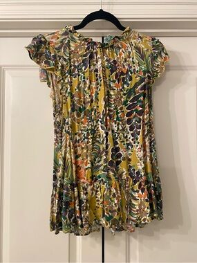 Floral Ruffled Short Sleeve Women's Top in Olive Multi
